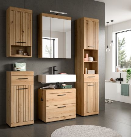 Badm�bel Set 2-teilig Shawn in Artisan Eiche Badkombination auf Rollen 60 x 191 cm