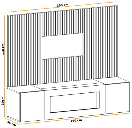 TV-Lowboard Set iLike in Lehm-Grau mit schwarz und Eiche Artisan, Set mit Akustikpaneel und Ethanol Kamin