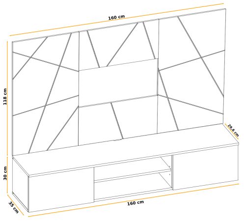 TV-Lowboard Set iLike in Lehm-Grau und Artisan Eiche, Flat-TV Unterschrank mit Wandpaneel 160 cm