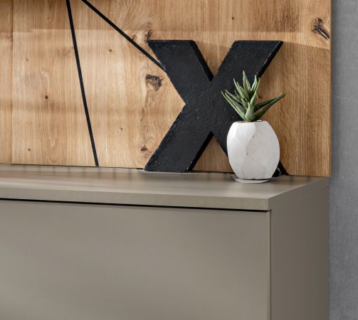 TV-Lowboard Set iLike Lehm-Grau, schwarz und Artisan Eiche TV Unterteil mit Ethanol Kamin und Akustikpaneel, 160 cm