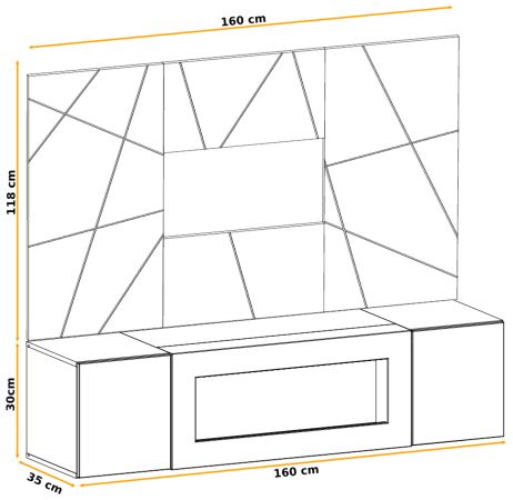 TV-Lowboard Set iLike Lehm-Grau, schwarz und Artisan Eiche TV Unterteil mit Ethanol Kamin und Akustikpaneel, 160 cm