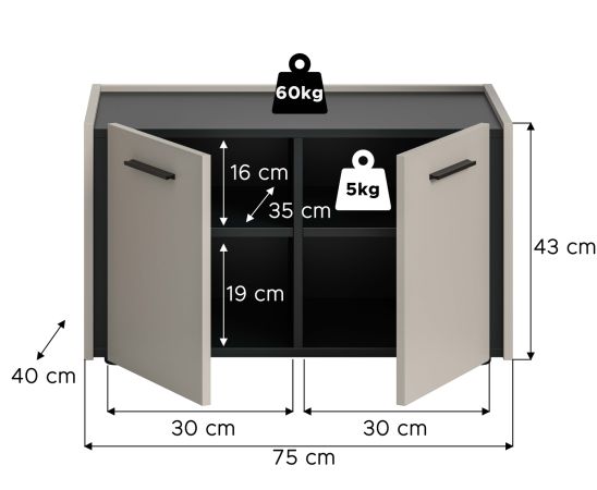 Garderobe Sitzbank Nevia in Kaschmir 75 x 43 cm, Soft-Close
