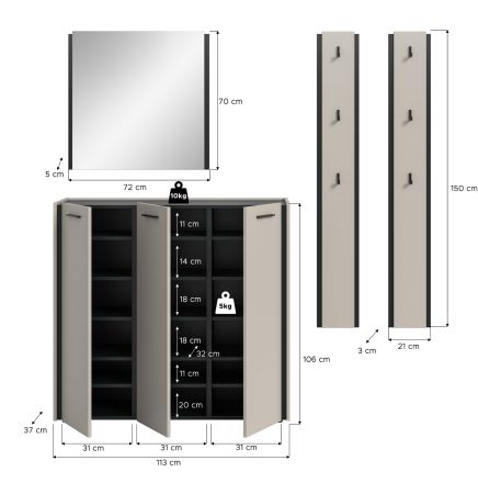 Garderobe Set 4-teilig Nevia in Kaschmir 185 x 190 cm, Soft-Close