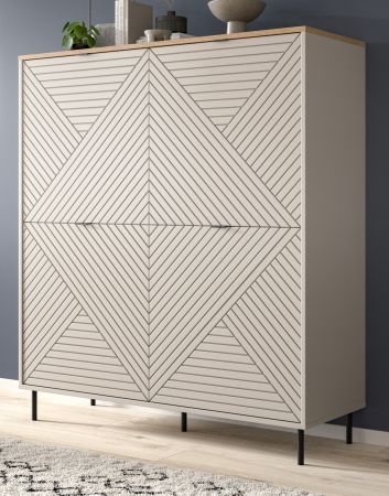 Highboard Bente in Kaschmir und Evoke Eiche, 4-t�rige Kommode 124 x 135 cm