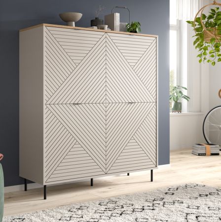 Highboard Bente in Kaschmir und Evoke Eiche, 4-t�rige Kommode 124 x 135 cm