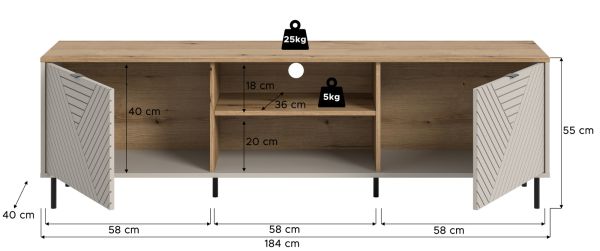 TV-Lowboard Bente in Kaschmir und Evoke Eiche 184 x 55 cm