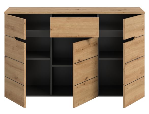 Sideboard Cooper in Artisan Eiche und grau Kommode 130 cm, Soft-Close