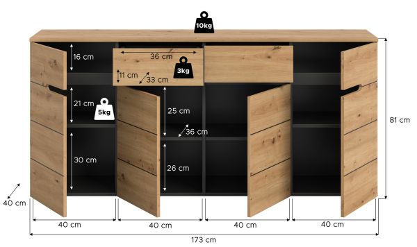 Sideboard Cooper in Artisan Eiche und grau Kommode 173 cm, Soft-Close