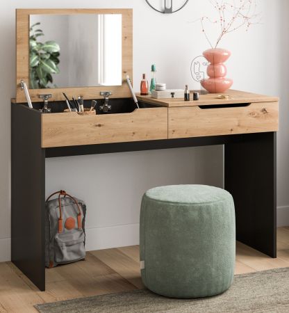 Schminktisch Cooper in Artisan Eiche und grau Kosmetiktisch mit Spiegel 115 cm, Soft-Close