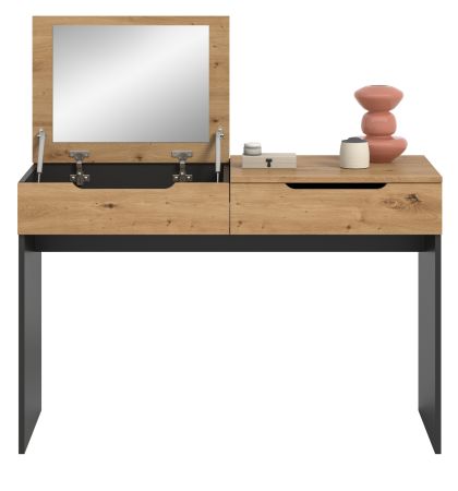 Schminktisch Cooper in Artisan Eiche und grau Kosmetiktisch mit Spiegel 115 cm, Soft-Close