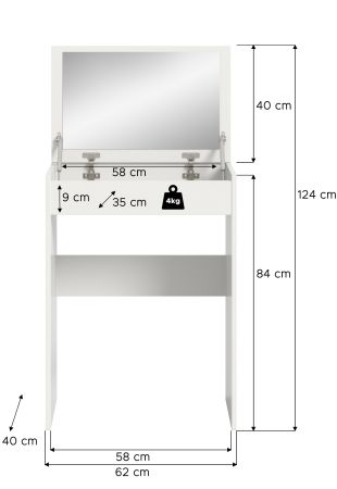 Schminktisch Charme in wei� Kosmetiktisch mit Spiegel 62 cm, Soft-Close