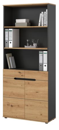 Aktenschrank Cooper in Artisan Eiche und Grau, B�roschrank 80 x 190 cm mit Soft-Close