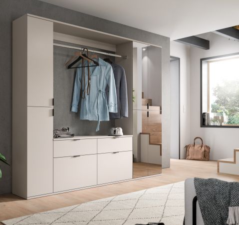Stauraumschrank Line-Up in Kaschmir Flurschrank mit Spiegel 30 x 193 cm