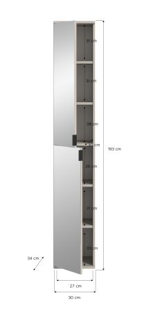 Stauraumschrank Line-Up in Kaschmir Flurschrank mit Spiegel 30 x 193 cm