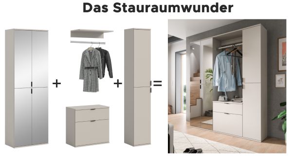 Stauraumschrank Line-Up in Kaschmir Flurschrank mit Spiegel 30 x 193 cm