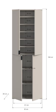 Garderobenschrank Line-Up in Kaschmir Schuhschrank 61 x 193 cm