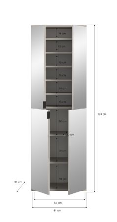Garderobenschrank Line-Up in Kaschmir Schuhschrank mit Spiegel 61 x 193 cm