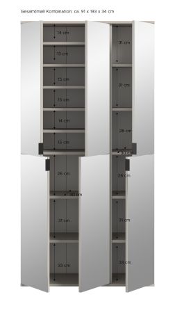 Garderobenschrank mit Spiegel Line-Up in Kaschmir Schuhschrank 91 x 193 cm