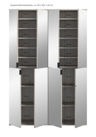 Garderobenschrank mit Spiegel Line-Up in Kaschmir Mehrzweckschrank 122 x 193 cm