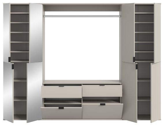 Garderobe Set Line-Up in Kaschmir Garderobenschrank mit Spiegel 243 x 193 cm