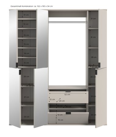 Garderobe Set Line-Up in Kaschmir Garderobenschrank mit Spiegel 152 x 193 cm
