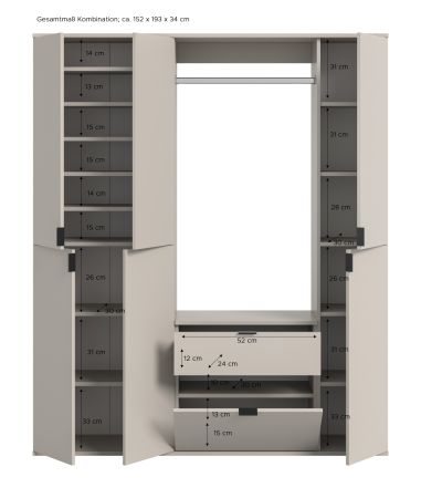 Garderobe Set Line-Up in Kaschmir Garderobenschrank 152 x 193 cm