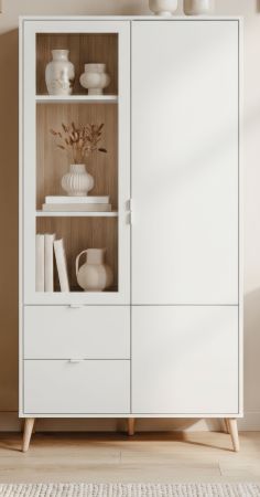 Vitrine Runa in wei� matt Vitrinenschrank skandinavisch 92 x 191 cm