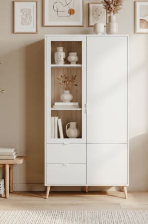 Vitrine Runa in wei� matt Vitrinenschrank skandinavisch 92 x 191 cm