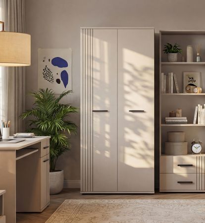 Kleiderschrank Jolly in Kaschmir Kinder-/Jugendzimmer Dreht�renschrank 2-t�rig mit Spiegel 90 x 190 cm