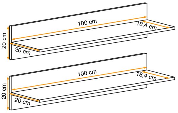 Wandboard Set Jolly in Kaschmir Kinder-/Jugendzimmer Wandregal 2-teilig, 100-120 x 20 cm