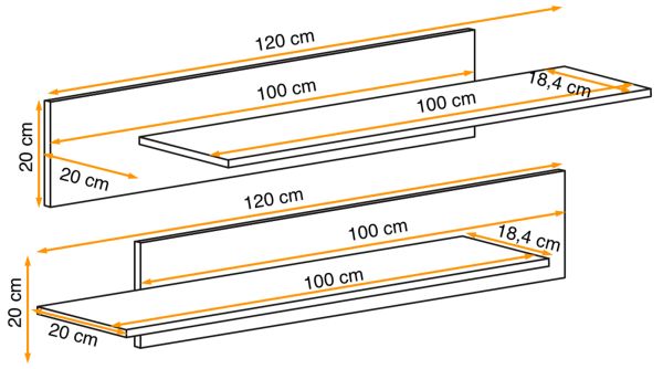 Wandboard Set Jolly in Kaschmir Kinder-/Jugendzimmer Wandregal 2-teilig, 100-120 x 20 cm