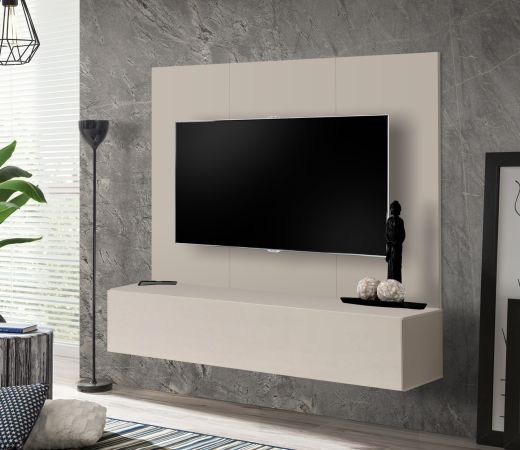 TV-Lowboard Set Option in Kaschmir, Flat-TV Unterschrank h�ngend mit Wandpaneel 160 cm