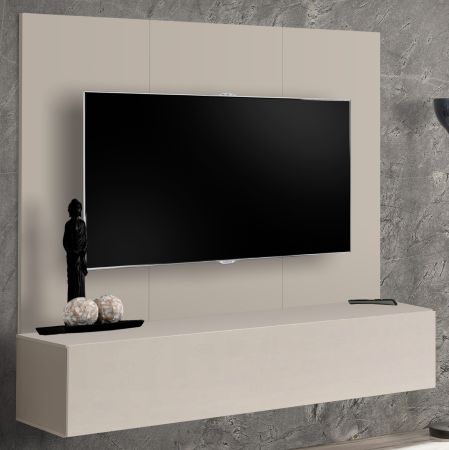 TV-Lowboard Set Option in Kaschmir, Flat-TV Unterschrank h�ngend mit Wandpaneel 160 cm