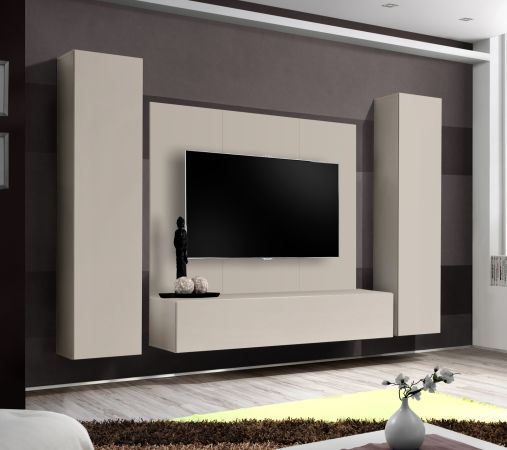 Wohnwand Option in Kaschmir Schrankwand 4-teilig h�ngend mit Push-To-Open, 260 x 170 cm