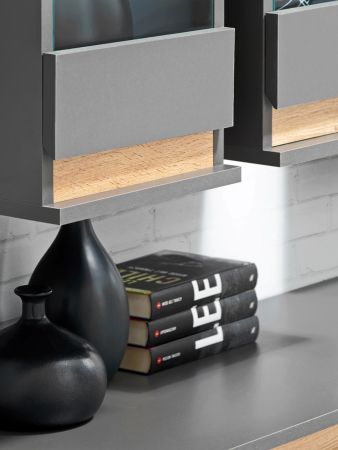 Wohnwand Trigger in grau / Anthrazit und Wotan Eiche Schrankwand 4-teilig 175 cm, inkl. LED