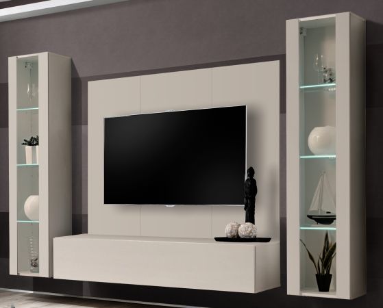 Wohnwand Option in Kaschmir Schrankwand 4-teilig h�ngend mit LED, 260 x 170 cm