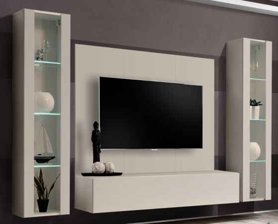 Wohnwand Option in Kaschmir Schrankwand 4-teilig h�ngend mit LED, 260 x 170 cm