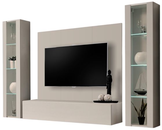 Wohnwand Option in Kaschmir Schrankwand 4-teilig h�ngend mit LED, 260 x 170 cm
