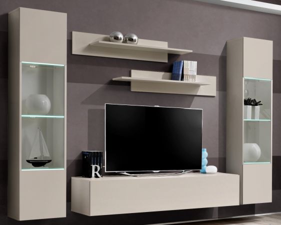 Wohnwand Option in Kaschmir Schrankwand 4-teilig h�ngend mit LED und Push-To-Open, 260 x 170 cm