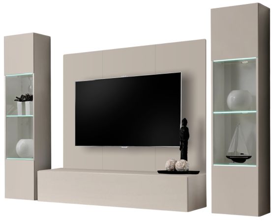 Wohnwand Option in Kaschmir Schrankwand 4-teilig h�ngend mit LED und Push-To-Open, 260 x 170 cm