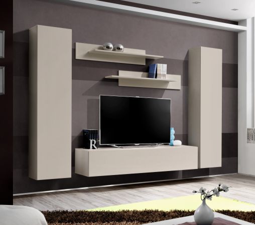 Wohnwand Option in Kaschmir Schrankwand 5-teilig h�ngend mit Push-To-Open, 260 x 170 cm