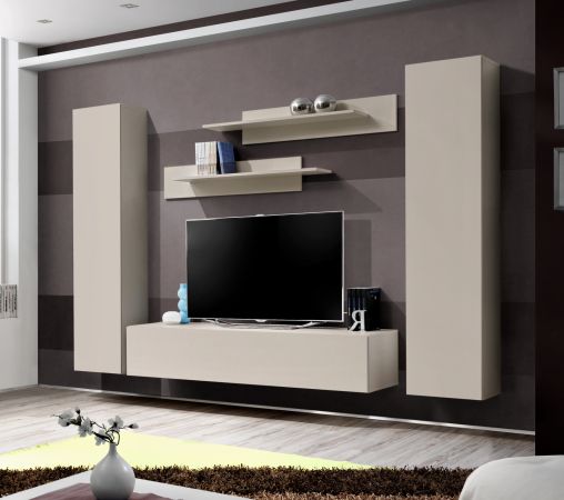 Wohnwand Option in Kaschmir Schrankwand 5-teilig h�ngend mit Push-To-Open, 260 x 170 cm