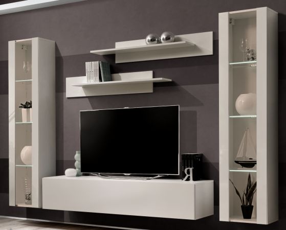 Wohnwand Option in Kaschmir Schrankwand 5-teilig h�ngend mit LED und Push-To-Open, 260 x 170 cm