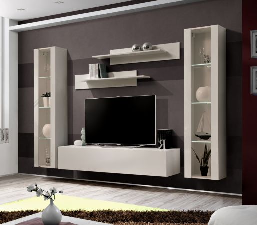 Wohnwand Option in Kaschmir Schrankwand 5-teilig h�ngend mit LED und Push-To-Open, 260 x 170 cm