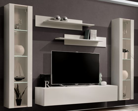 Wohnwand Option in Kaschmir Schrankwand 5-teilig h�ngend mit LED und Push-To-Open, 260 x 170 cm