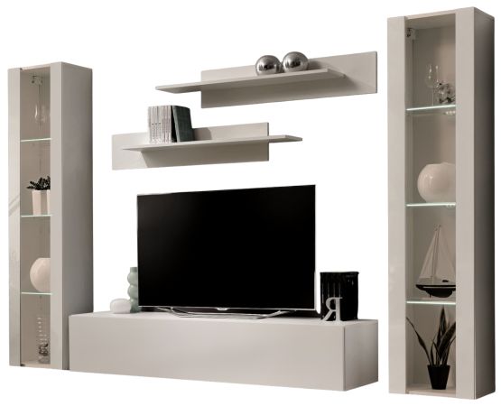 Wohnwand Option in Kaschmir Schrankwand 5-teilig h�ngend mit LED und Push-To-Open, 260 x 170 cm