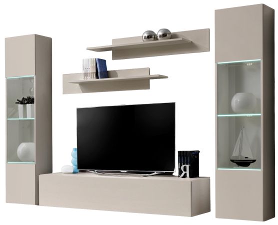 Wohnwand Option in Kaschmir Schrankwand 5-teilig h�ngend inkl. LED und Push-To-Open, 260 x 170 cm