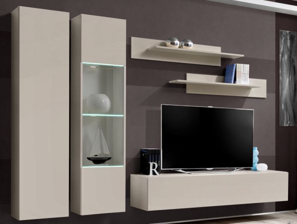 Wohnwand Option in Kaschmir Schrankwand 5-teilig h�ngend inkl. LED und Push-To-Open, 260 cm