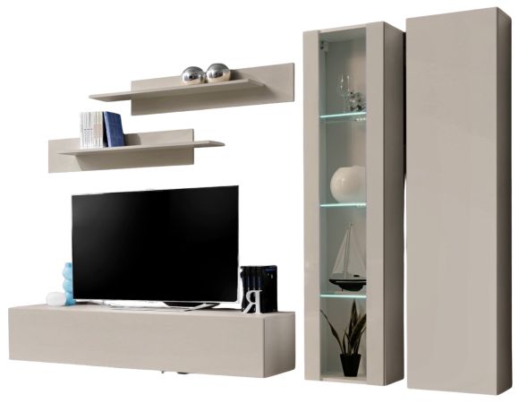 Wohnwand Option in Kaschmir Schrankwand 5-teilig h�ngend inkl. LED und Push-To-Open, 260 cm