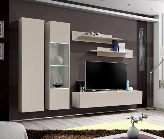 Wohnwand Option in Kaschmir Schrankwand 5-teilig h�ngend inkl. LED und Push-To-Open, 260 x 170 cm